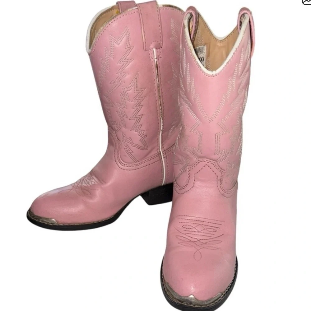Durango Pink Western Cowboy Boots Kids Size Medium 3.5D Leather Stitch Detail